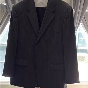 Chaps Black Pinstripe Men's Blazer with pleated trousers